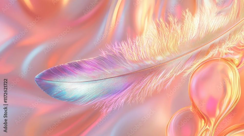 Poster feather abstract background concept. a colorful feather on a vibrant abstract background, showcasing
