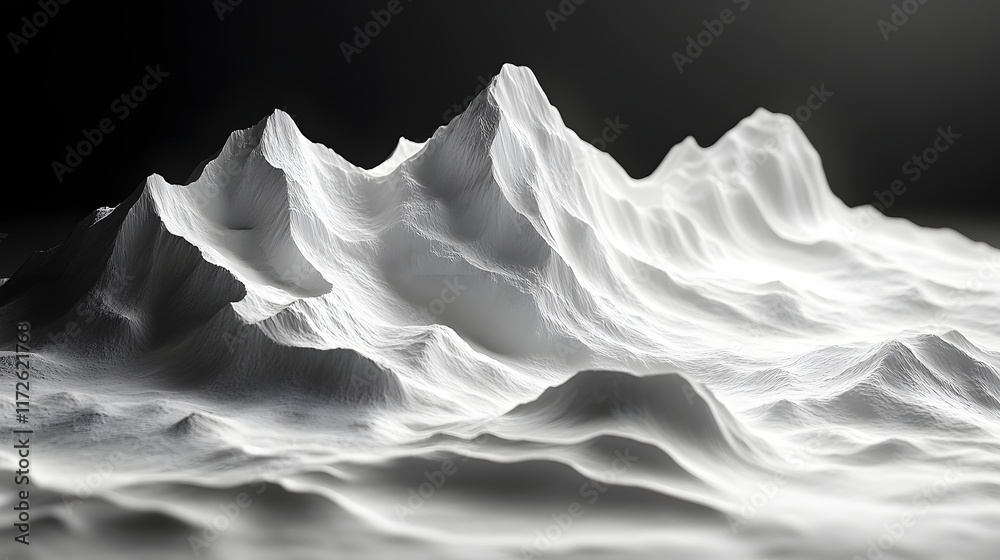 Poster Abstract Black and White Backgrounds. A stunning monochrome digital rendering of a mountain range, showcasing texture and form.