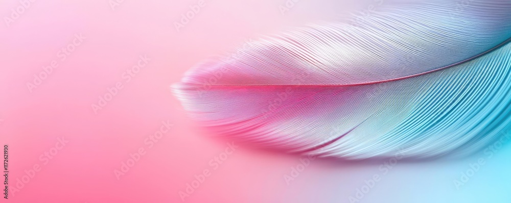 Poster feather abstract background concept. a vibrant feather with smooth gradients of pink and blue on a s