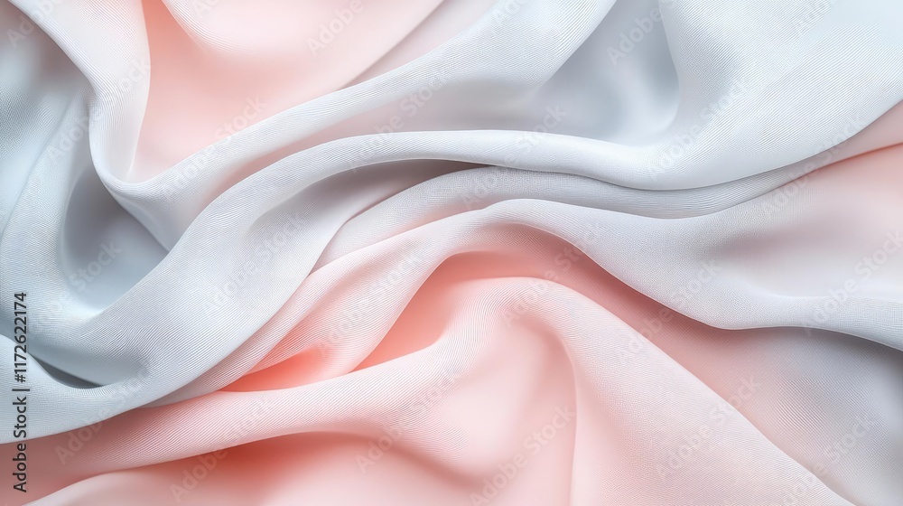 Poster Soft abstract background idea. Delicate pastel fabric texture featuring soft waves in pink and white hues.