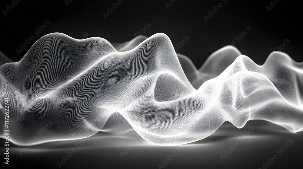Aufkleber abstract black and white backgrounds. digital art of glowing abstract waves, featuring soft, flowing