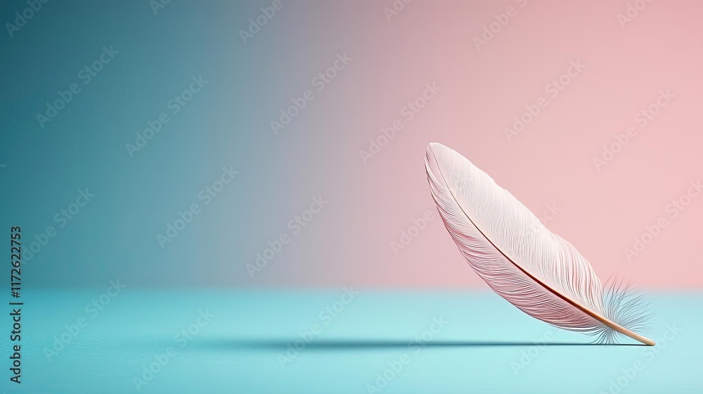 Poster Feather abstract background concept. A delicate feather rests on a vibrant backdrop, evoking tranquility and softness.