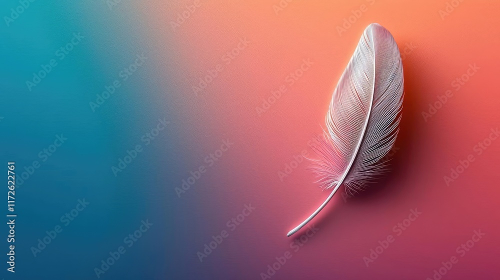 Poster Feather abstract background concept. A delicate feather with a colorful gradient background, evoking serenity and beauty.