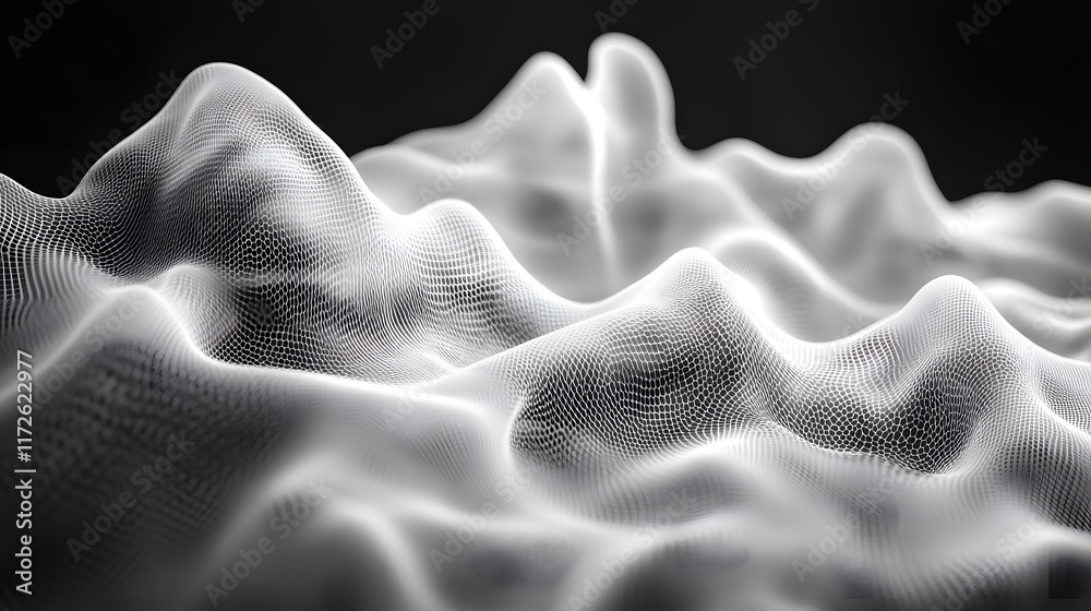 Aufkleber abstract black and white backgrounds. abstract digital landscape with undulating waves. a grayscale 