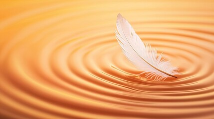 Feather abstract background concept. A serene feather floating gracefully on calm water, creating gentle ripples.