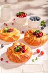 Traditional and healthy berries yeast cake made of yeast dough.