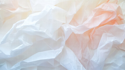 Obraz premium Crumpled tissue paper with dreamy sky theme, featuring soft pastel colors and delicate textures that evoke sense of calm and tranquility