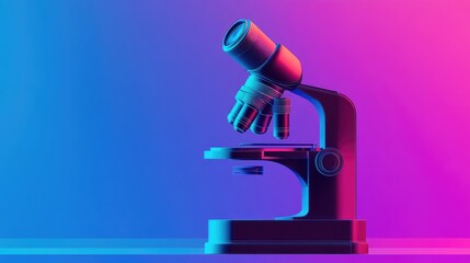 Microscope with sharp metallic details, isolated on a colorful blue-purple gradient background.