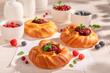 Traditional and healthy berries yeast cake as spring dessert.