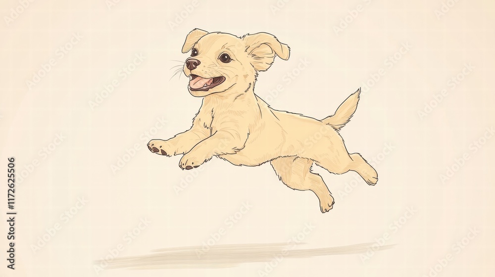Aufkleber joyful puppy leaps with excitement in a sunny outdoor setting during a playful afternoon. generative