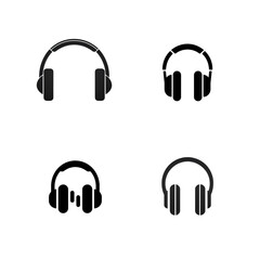headphones icon set isolated on white background. Outline. 