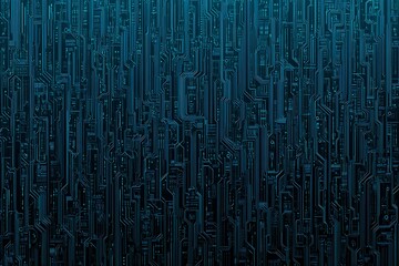 Abstract close-up of a glowing blue digital circuit board, showcasing intricate connections and technological design on a black background.
