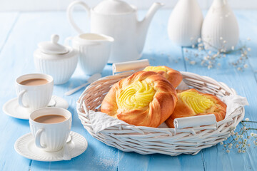Sweet cheese yeast bun perfect for breakfast or lunch..