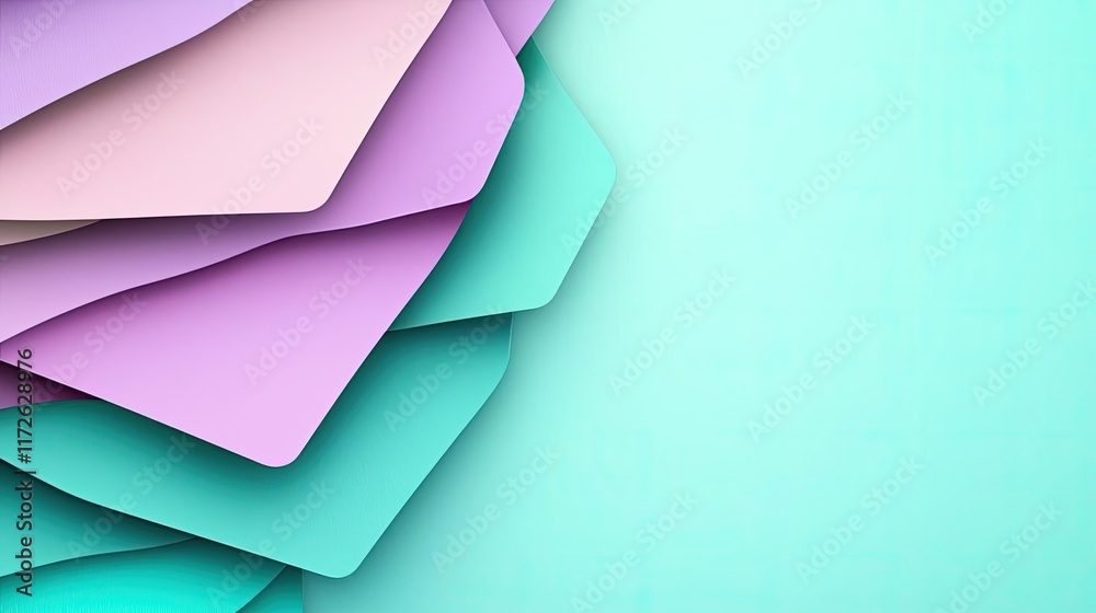 Poster Soft abstract background idea. Layers of colorful abstract paper in soft pastel hues creating a soothing background.