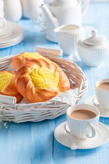 Sweet cheese yeast bun made of vanilla and cream..