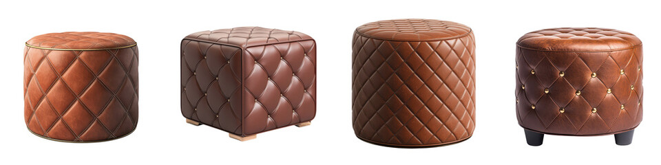 Obraz premium Elegant leather ottomans in a variety of shapes sizes and colors that can be used as stylish seating footrests or accent pieces to enhance the decor of a modern living room bedroom
