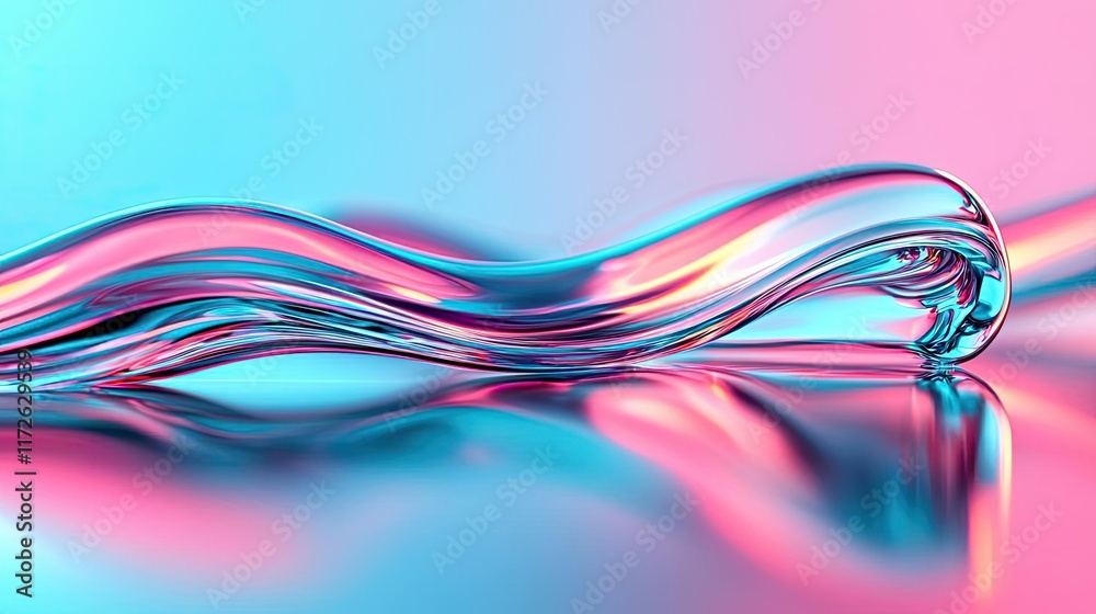 Poster soft abstract background idea. a vibrant glass wave reflecting colorful pink and blue light patterns