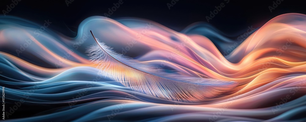 Poster Feather abstract background concept. Abstract waves of color blend harmoniously, creating a serene visual experience.