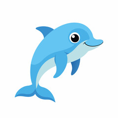 Cute cartoon dolphin jumping isolated on white background 
