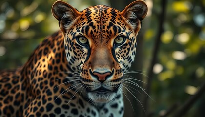 Majestic Leopard Close Up Portrait In Forest Setting