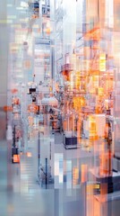 Obraz premium Abstract industrial scene, fragmented, orange and gray tones.