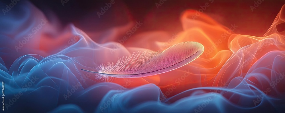 Poster Feather abstract background concept. Colorful abstract waves swirl, creating a dynamic visual experience with vibrant tones.