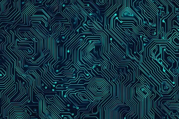 Obraz premium Abstract close-up of a glowing blue digital circuit board, showcasing intricate connections and technological design on a black background. 