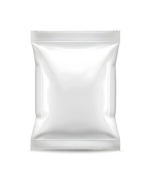 Blank silvar plastic bag. Food snack, chips packaging isolated on white beckground, use for template your design. rendering mockup template