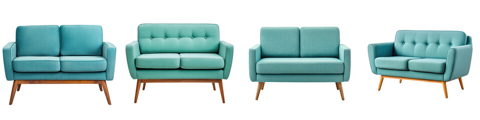 Fototapeta premium Elegant contemporary sofas and armchairs arranged in a stylish minimalist living room interior The furniture features a soft plush upholstery in a calming muted color palette