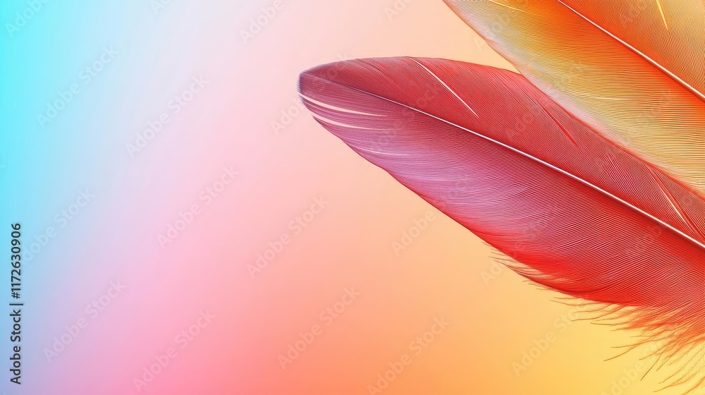 Poster Feather abstract background concept. Colorful abstract feathers on a soft gradient background, exuding creativity and beauty.