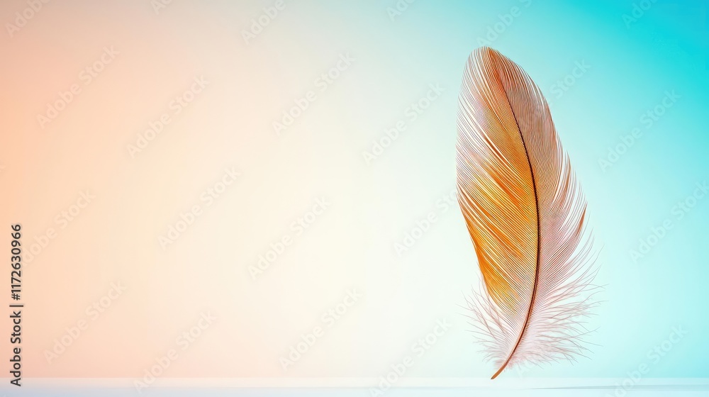 Poster Feather abstract background concept. A vibrant feather resting gently, symbolizing lightness and creativity.