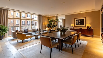 Fototapeta premium Contemporary dining room design bright elegant apartment style