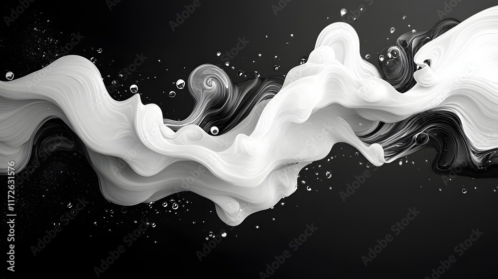 Aufkleber Abstract Black and White Backgrounds. Fluid forms intertwine in a captivating monochrome dance. Black and white swirl seamlessly, creating an elegant and dynamic visual.