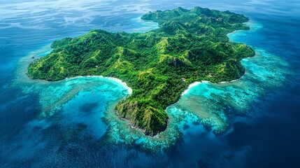 Obraz premium Aerial view of an island surrounded by sea