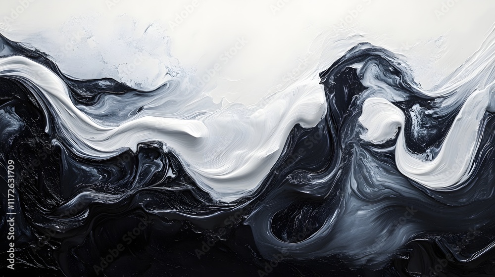 Aufkleber Abstract Black and White Backgrounds. Abstract artwork featuring dynamic black and white waves. A mesmerizing visual of flowing paint.