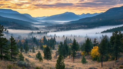 12. Scenic view of mountains and valleys draped in a soft mist during early morning hours
