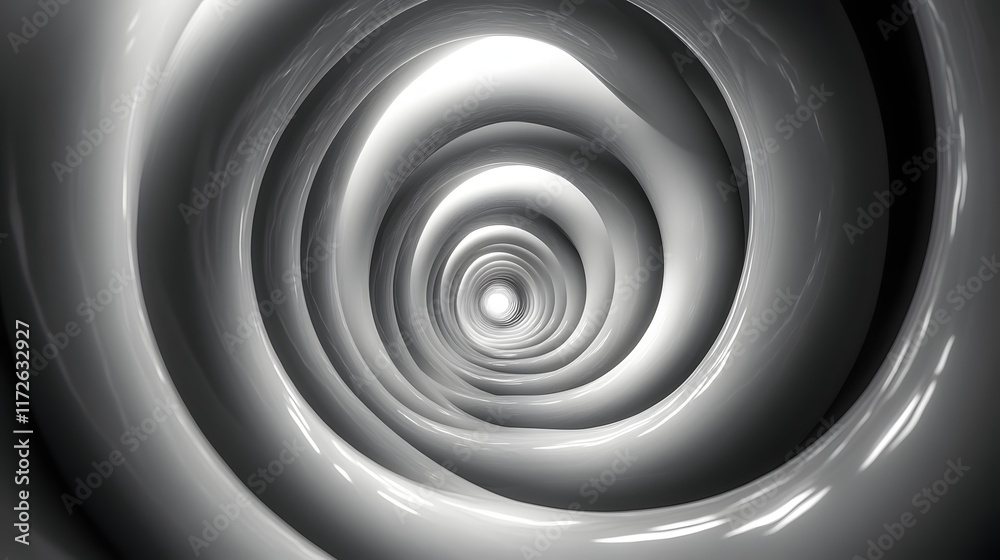 Poster Abstract Black and White Backgrounds. A captivating image of a spiraling tunnel, rendered in shades of grey, creating an illusion of depth and infinity.