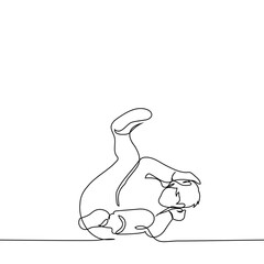 man on the ground at the moment of falling, his limbs raised haphazardly - one line art vector. concept fall physical or social
