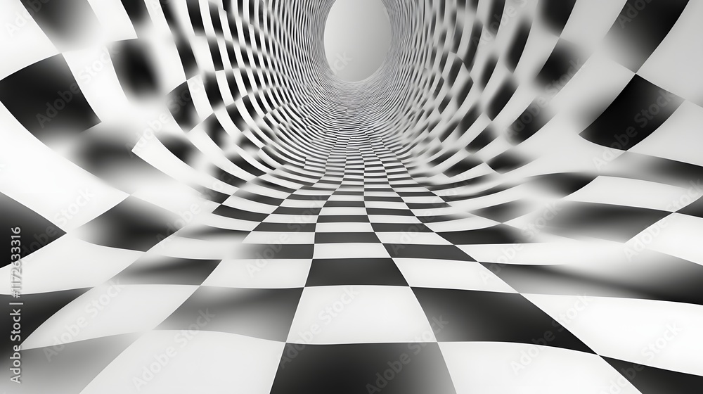 Aufkleber abstract black and white backgrounds. digital art showcasing a mesmerizing checkered tunnel creating