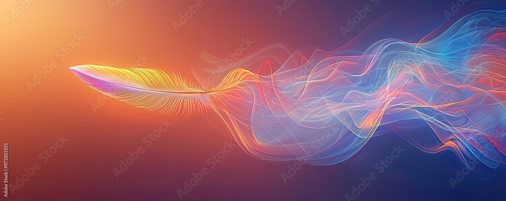 Poster Feather abstract background concept. Vibrant abstract swirl of colors blending in a mesmerizing gradient of light and movement.