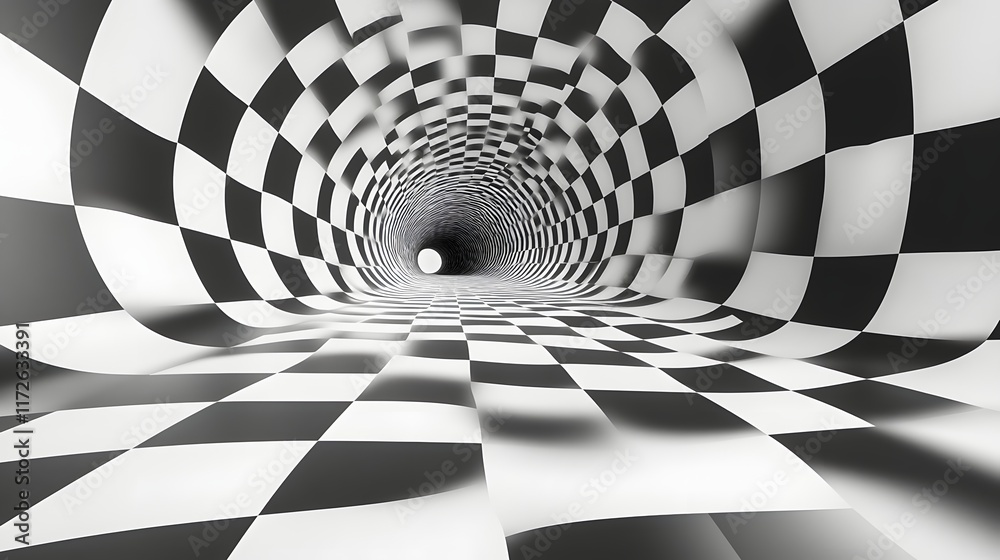 Aufkleber abstract black and white backgrounds. a mesmerizing 3d rendering of a black and white checkerboard t