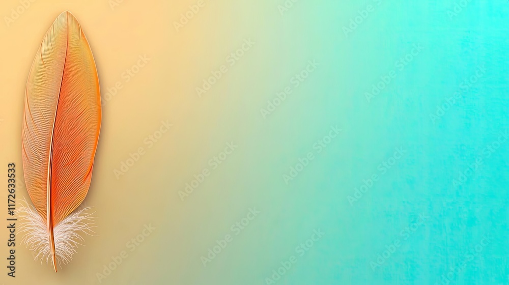 Poster feather abstract background concept. a vibrant feather set against a soft gradient background, evoki