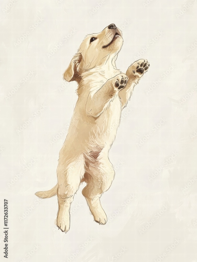 Aufkleber joyful puppy bouncing happily in an illustrated scene filled with warmth and cheerful energy. genera