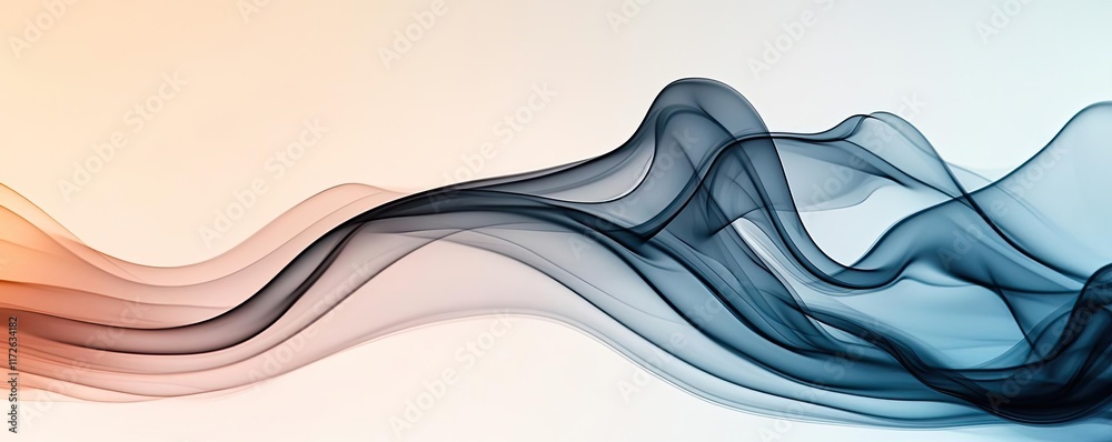 Poster Smoke abstract background idea. Abstract flowing smoke waves in blue and orange, creating a tranquil, artistic atmosphere.