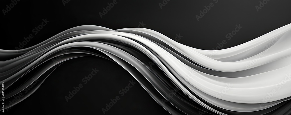 Poster Smoke abstract background idea. Abstract curved lines in black and white creating a sense of movement and elegance.
