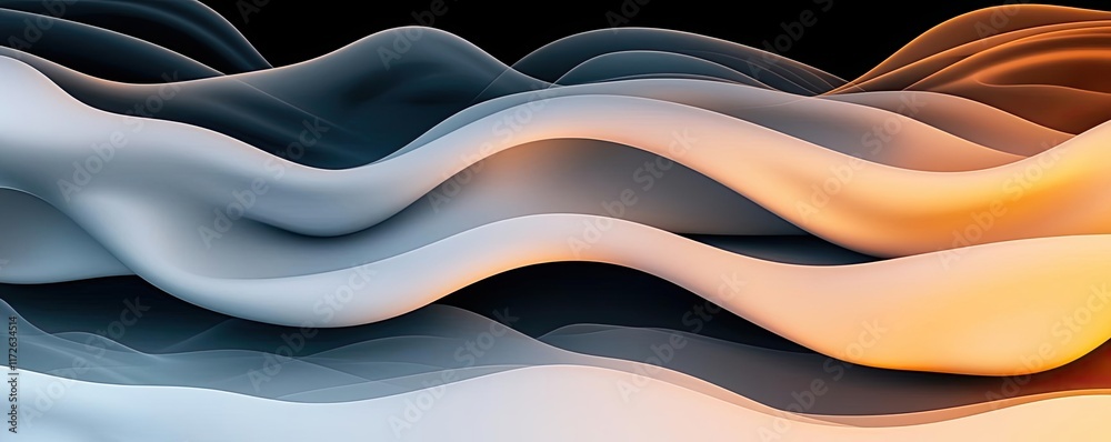 Poster Smoke abstract background idea. Abstract waves in black, white, and orange create a dynamic and modern visual effect.