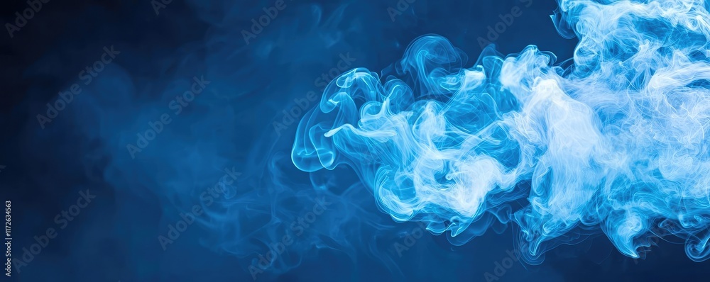 Poster smoke abstract background idea. a serene blue smoke pattern flowing gracefully against a dark backgr