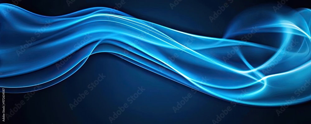 Poster Smoke abstract background idea. Abstract blue wave design with flowing motion on dark background.