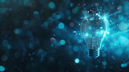 Glowing Lightbulb with Abstract Blue Energy and Bokeh