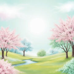 Beautiful flying pastel pink flowers at blue background, creative floral layout, high resolution image